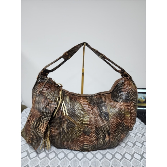 Salvatore Ferragamo Handbags - Salvatore Ferragamo Large Python Leather Hobo Bag Brown